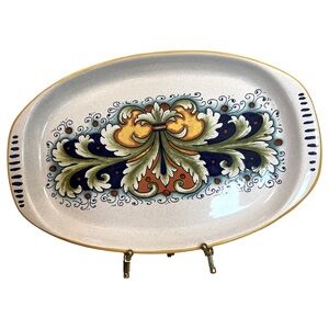 Ceramica Nova Deruta Italy Pottery Hand Painted Oval Serving Platter Tray EUC